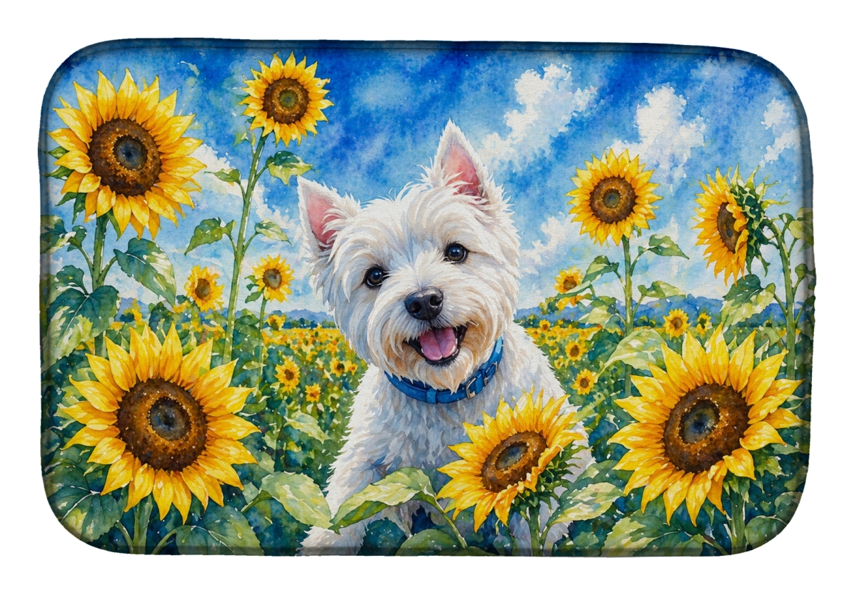 DAC6174DDM 21 x 14 in. Westie in Sunflowers Dish Drying Mat