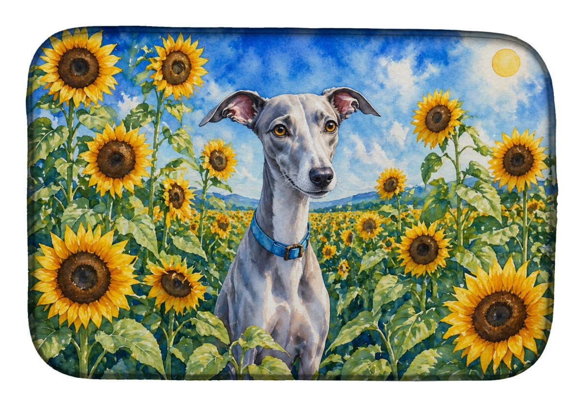 DAC6176DDM 21 x 14 in. Whippet in Sunflowers Dish Drying Mat