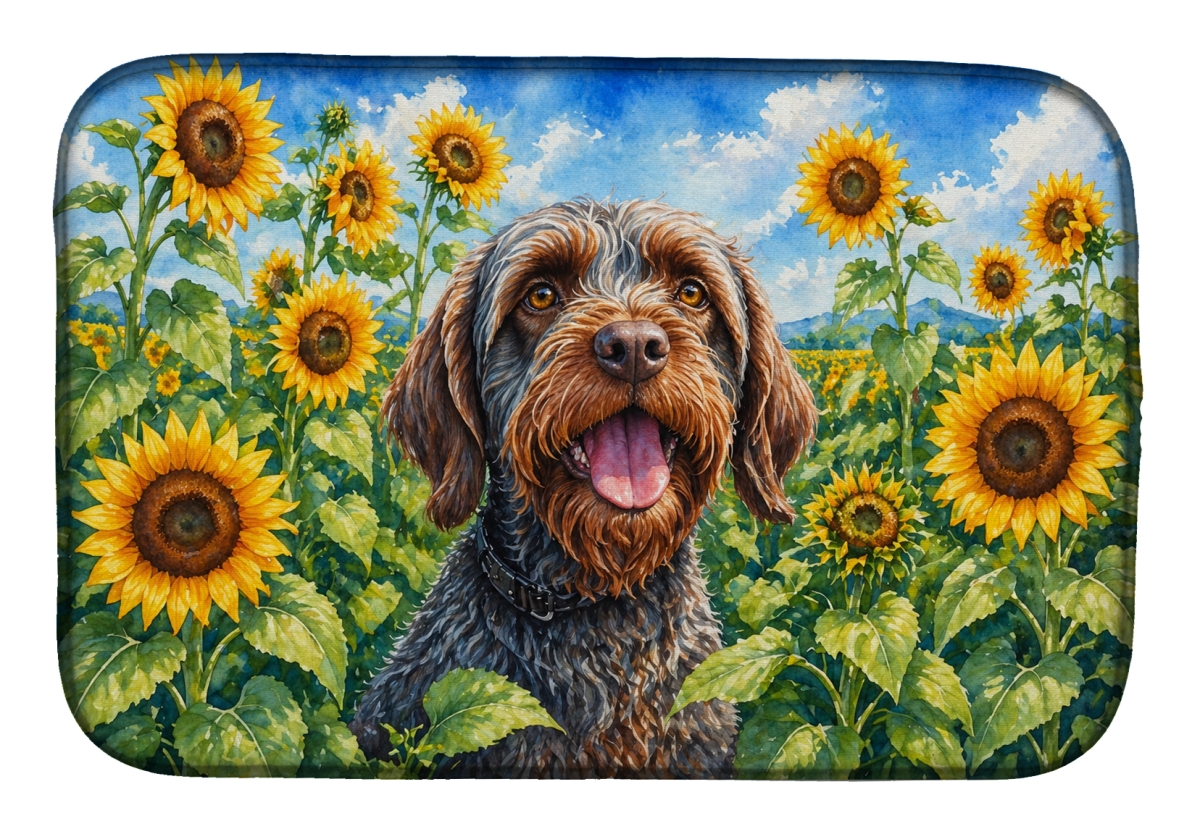 DAC6177DDM 21 x 14 in. Wirehaired Pointing Griffon in Sunflowers Dish Drying Mat