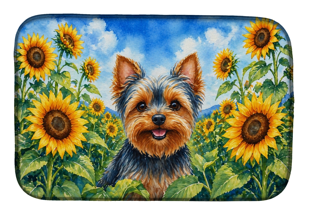DAC6178DDM 21 x 14 in. Yorkshire Terrier in Sunflowers Dish Drying Mat