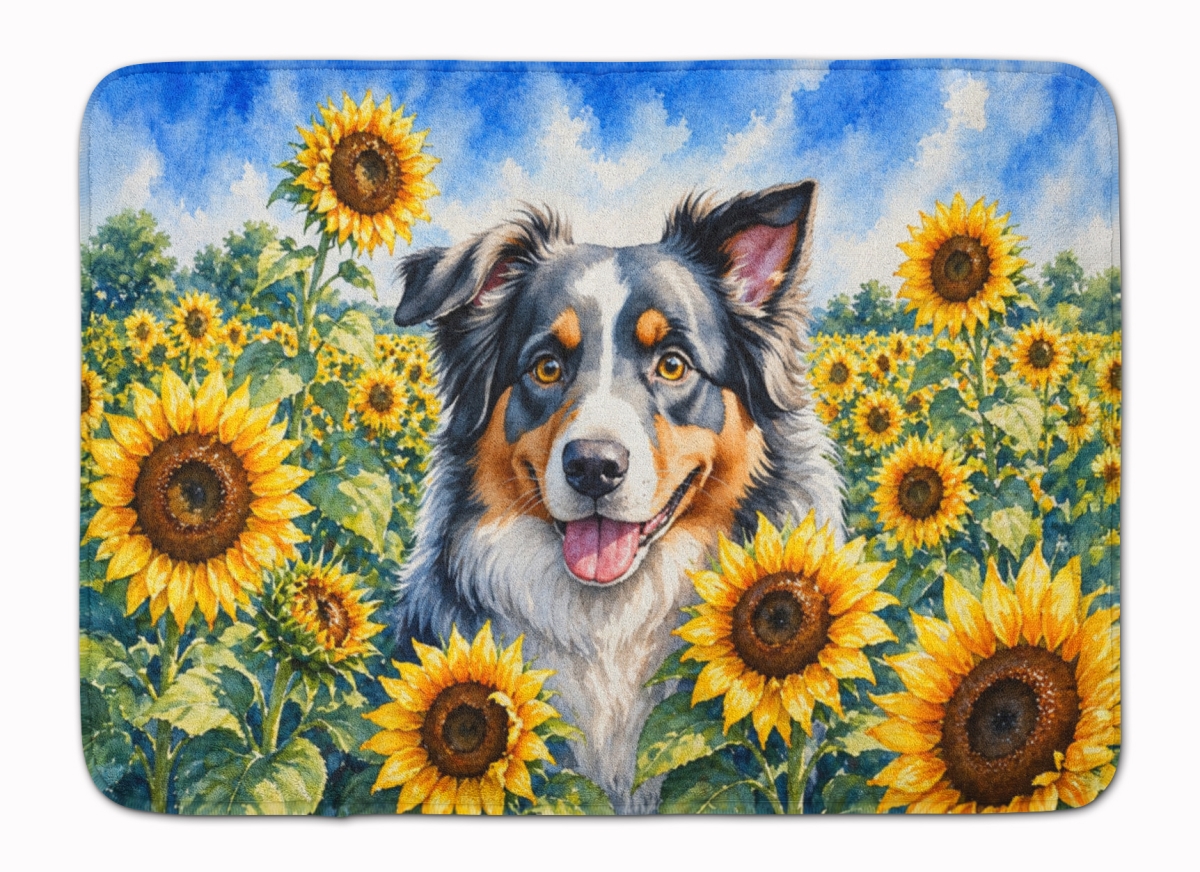 DAC6014RUG 19 x 27 in. Australian Shepherd in Sunflowers Memory Foam Kitchen Mat