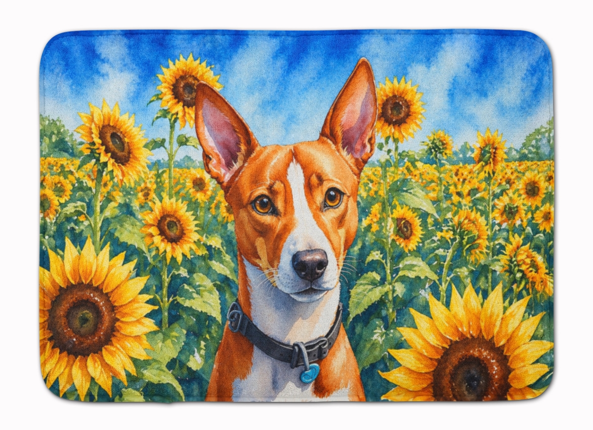 DAC6016RUG 19 x 27 in. Basenji in Sunflowers Memory Foam Kitchen Mat
