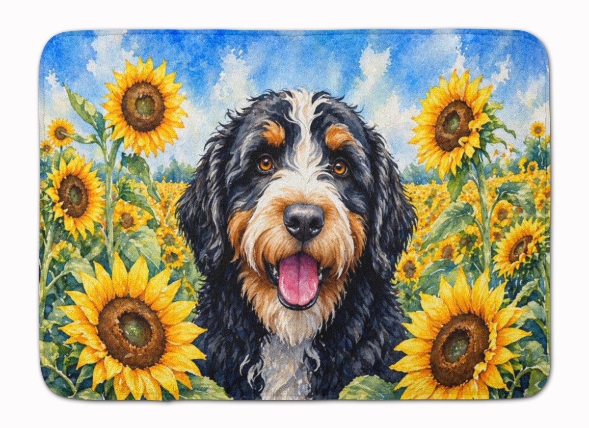 DAC6025RUG 19 x 27 in. Bernedoodle in Sunflowers Memory Foam Kitchen Mat
