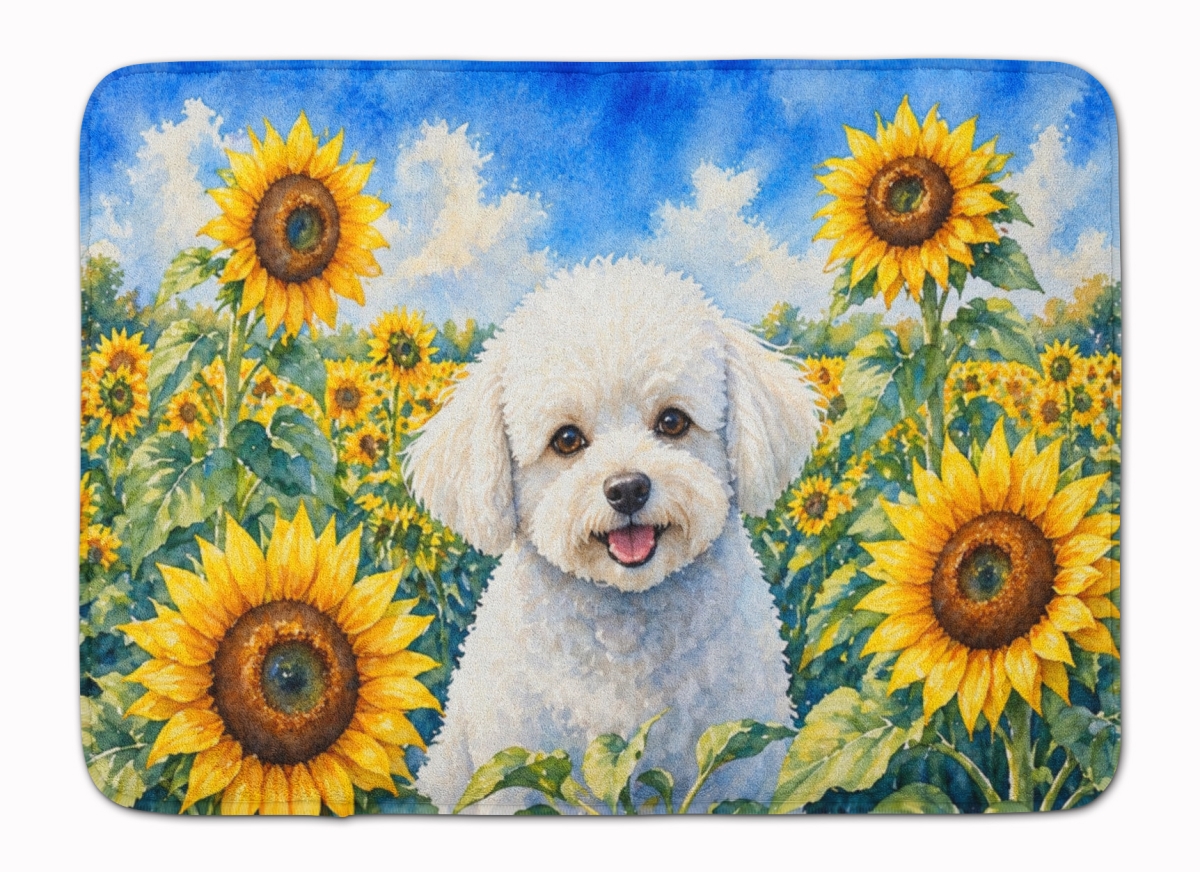 DAC6027RUG 19 x 27 in. Bichon Frise in Sunflowers Memory Foam Kitchen Mat