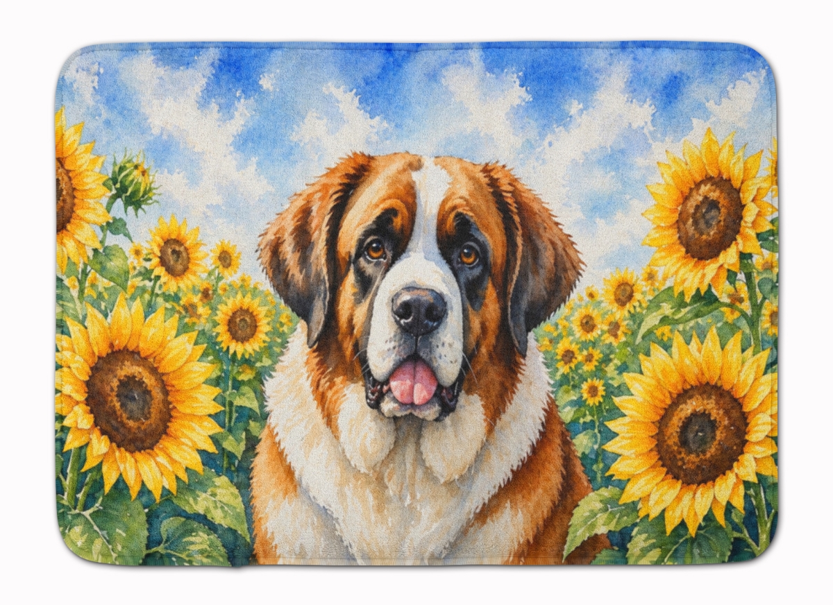 DAC6151RUG 19 x 27 in. Saint Bernard in Sunflowers Memory Foam Kitchen Mat