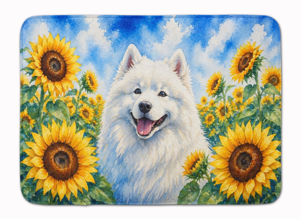 DAC6153RUG 19 x 27 in. Samoyed in Sunflowers Memory Foam Kitchen Mat