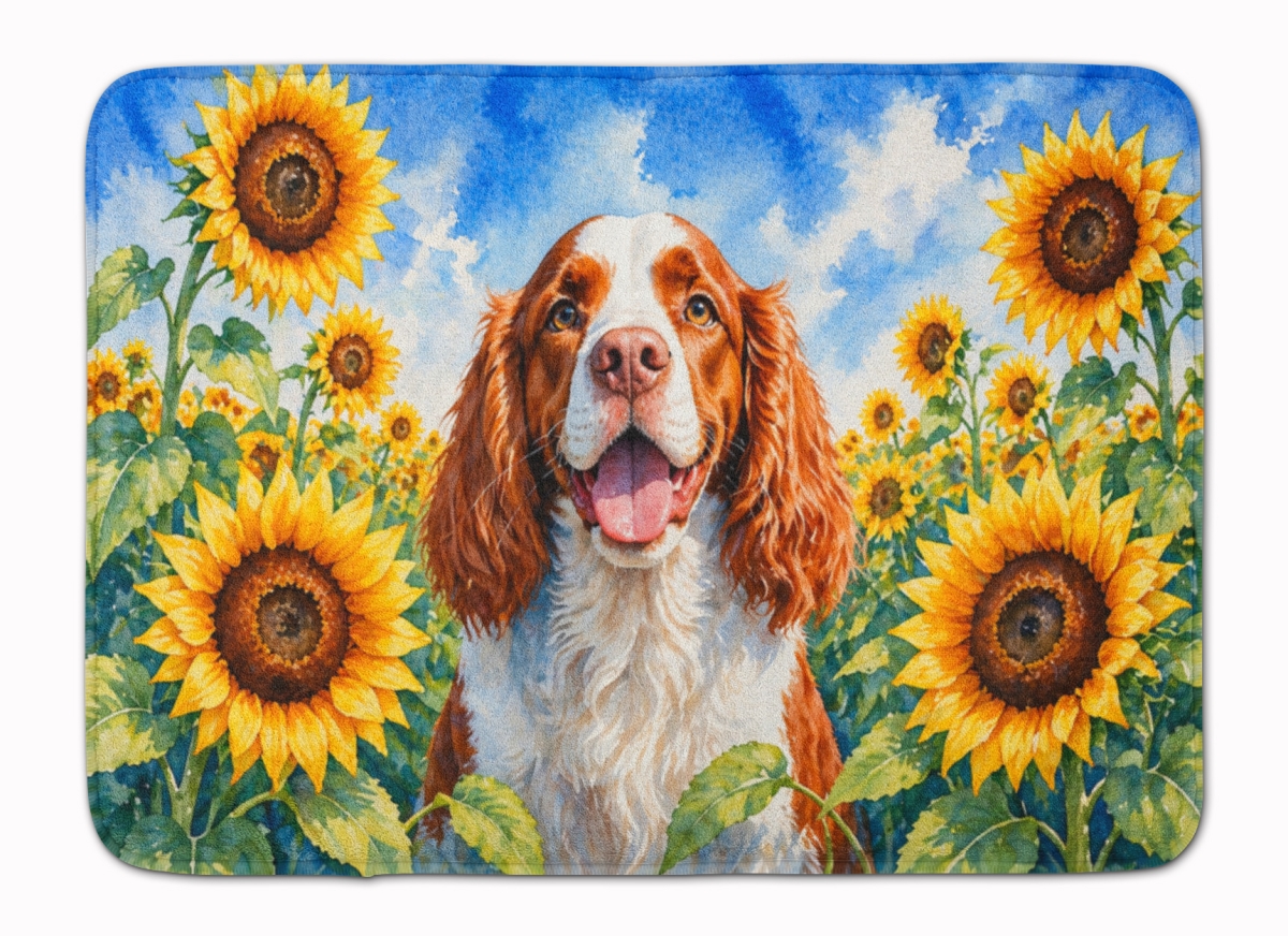 DAC6171RUG 19 x 27 in. Welsh Springer Spaniel in Sunflowers Memory Foam Kitchen Mat