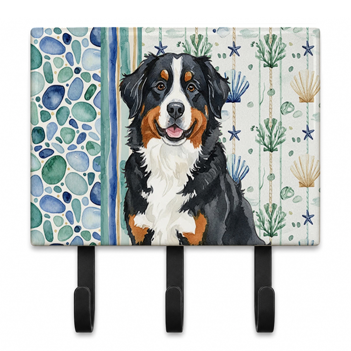WDK6913TH68 9 x 6 in. Bernese Mountain Dog Coastal Sea Glass Leash or Key Holder