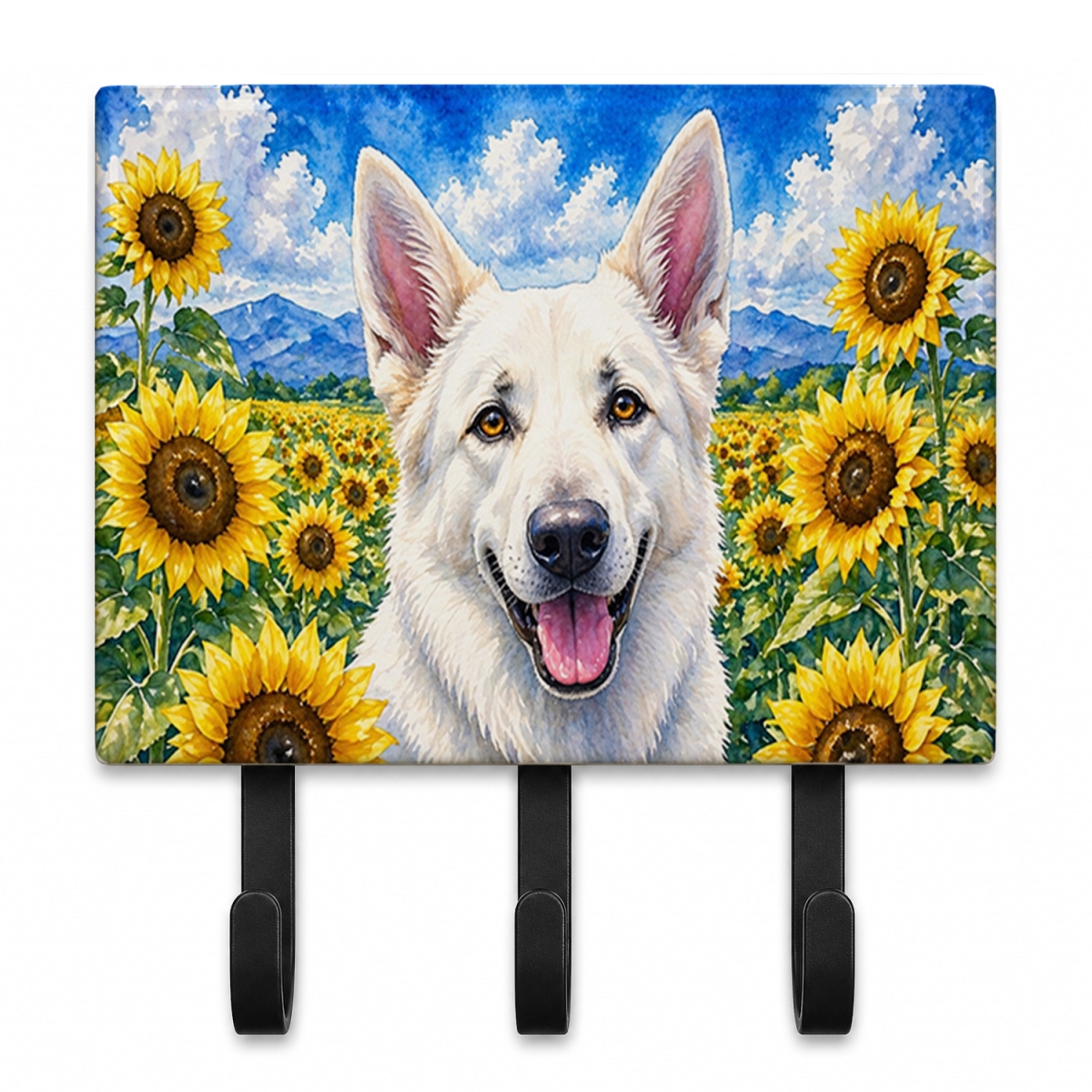DAC6083TH68 9 x 6 in. White German Shepherd in Sunflowers Leash or Key Holder