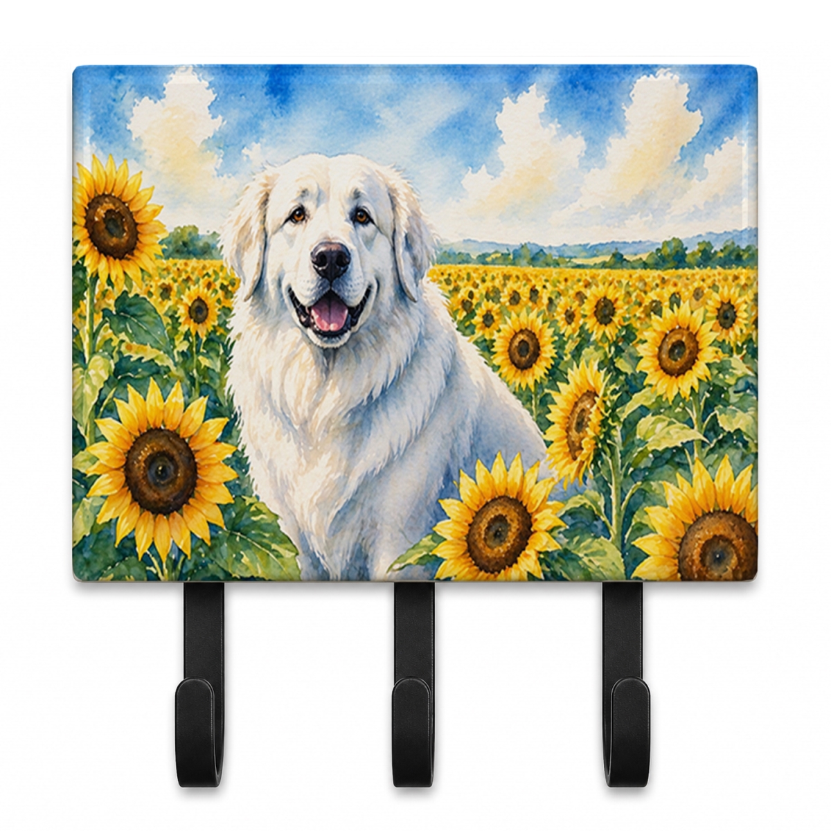 DAC6093TH68 9 x 6 in. Great Pyrenees in Sunflowers Leash or Key Holder