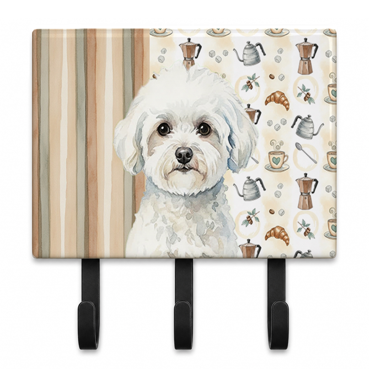 WDK7314TH68 9 x 6 in. Bichon Frise Coffee Bar Leash or Key Holder