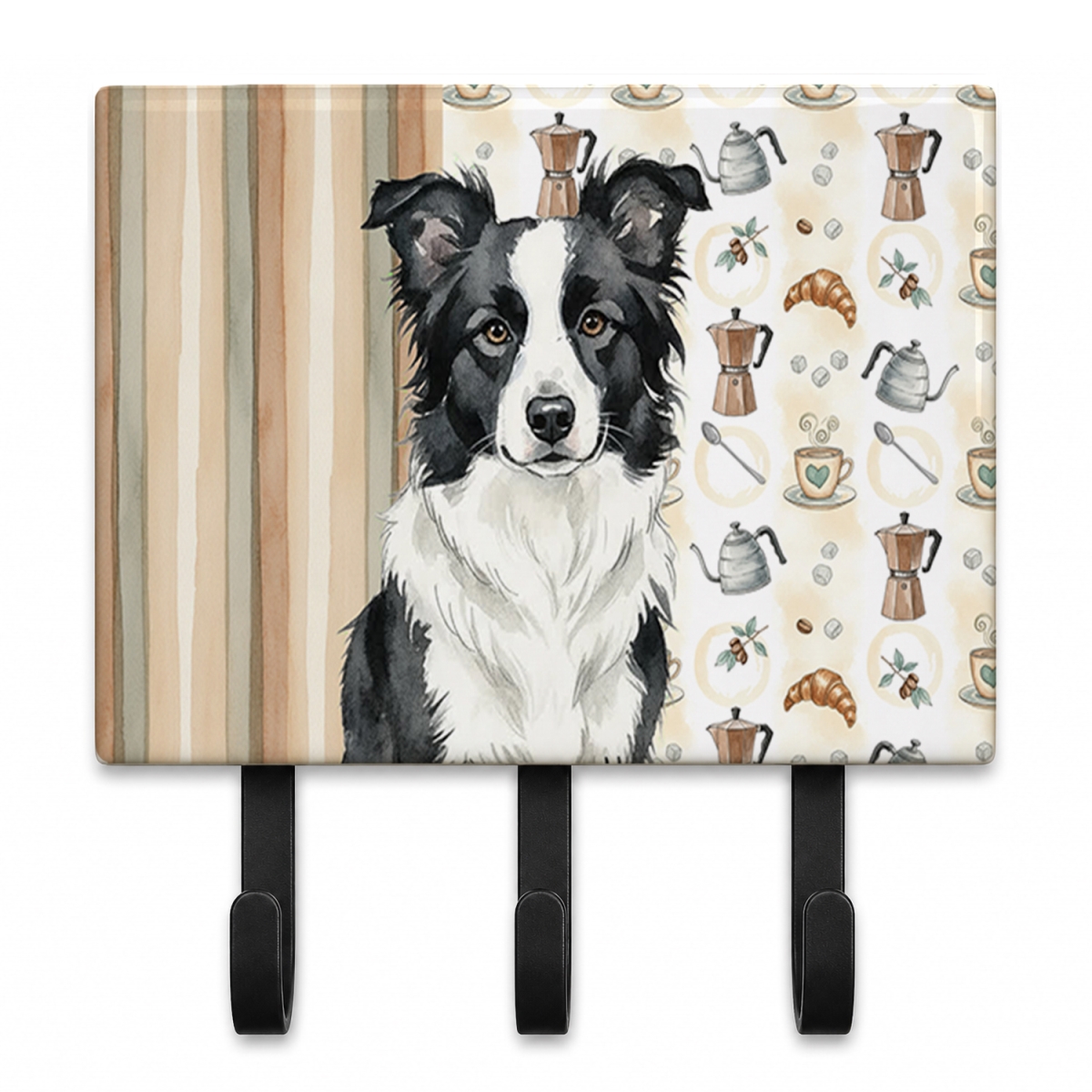 WDK7323TH68 9 x 6 in. Border Collie Coffee Bar Leash or Key Holder