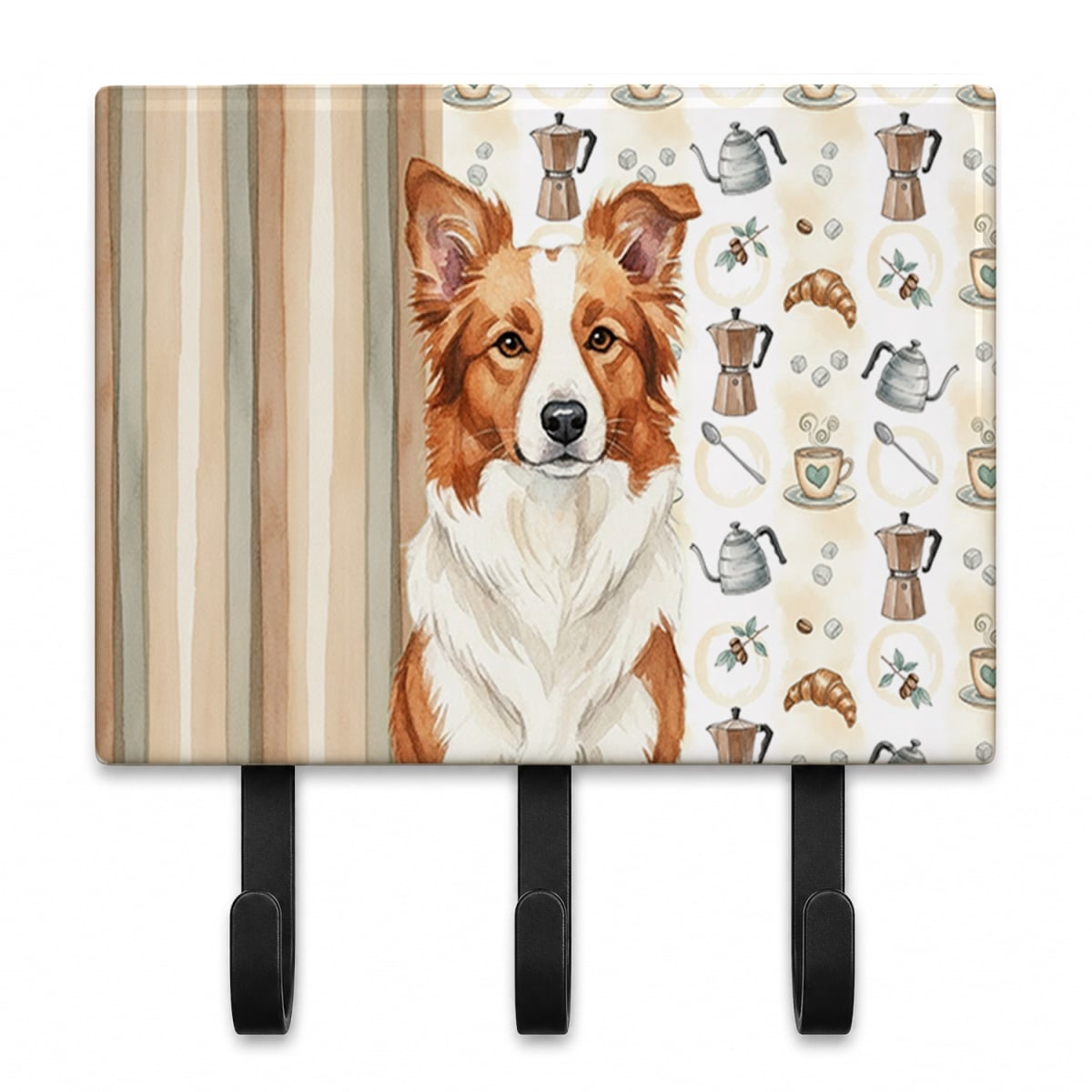 WDK7324TH68 9 x 6 in. Red & White Border Collie Coffee Bar Leash or Key Holder