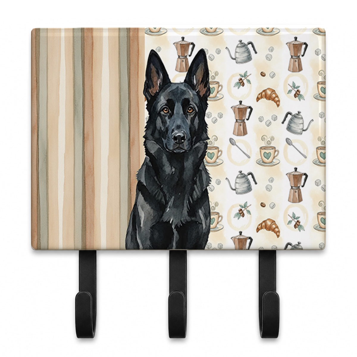 WDK7445TH68 9 x 6 in. Black German Shepherd Coffee Bar Leash or Key Holder