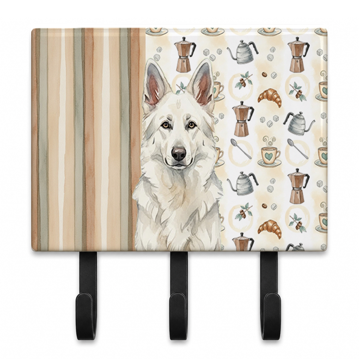 WDK7447TH68 9 x 6 in. White German Shepherd Coffee Bar Leash or Key Holder