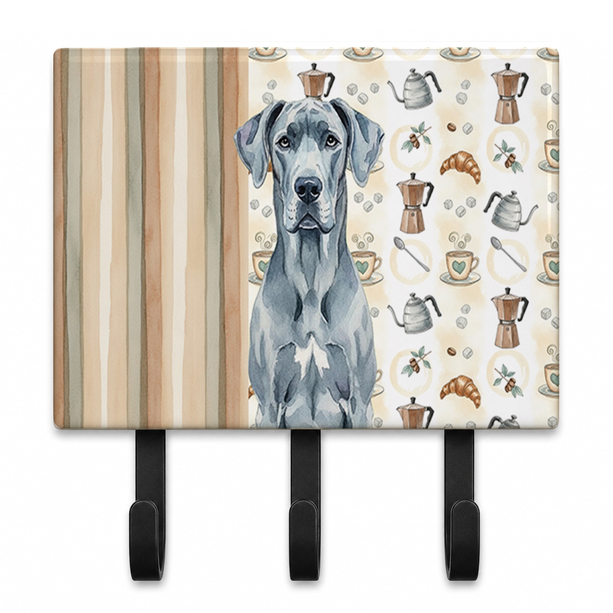 WDK7454TH68 9 x 6 in. Blue Great Dane Coffee Bar Leash or Key Holder