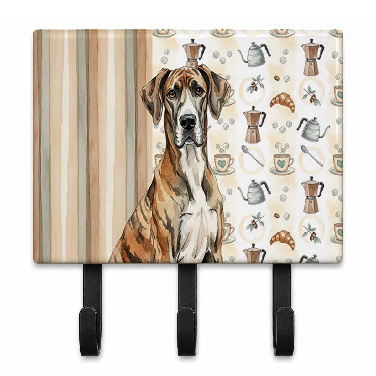 WDK7455TH68 9 x 6 in. Brindle Great Dane Coffee Bar Leash or Key Holder