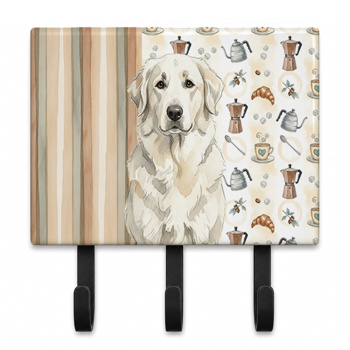 WDK7458TH68 9 x 6 in. White Great Pyrenees Coffee Bar Leash or Key Holder