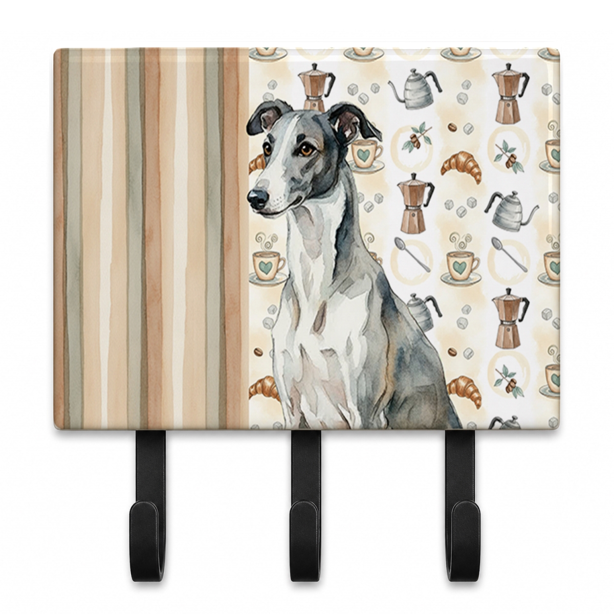 WDK7460TH68 9 x 6 in. Black & White Greyhound Coffee Bar Leash or Key Holder