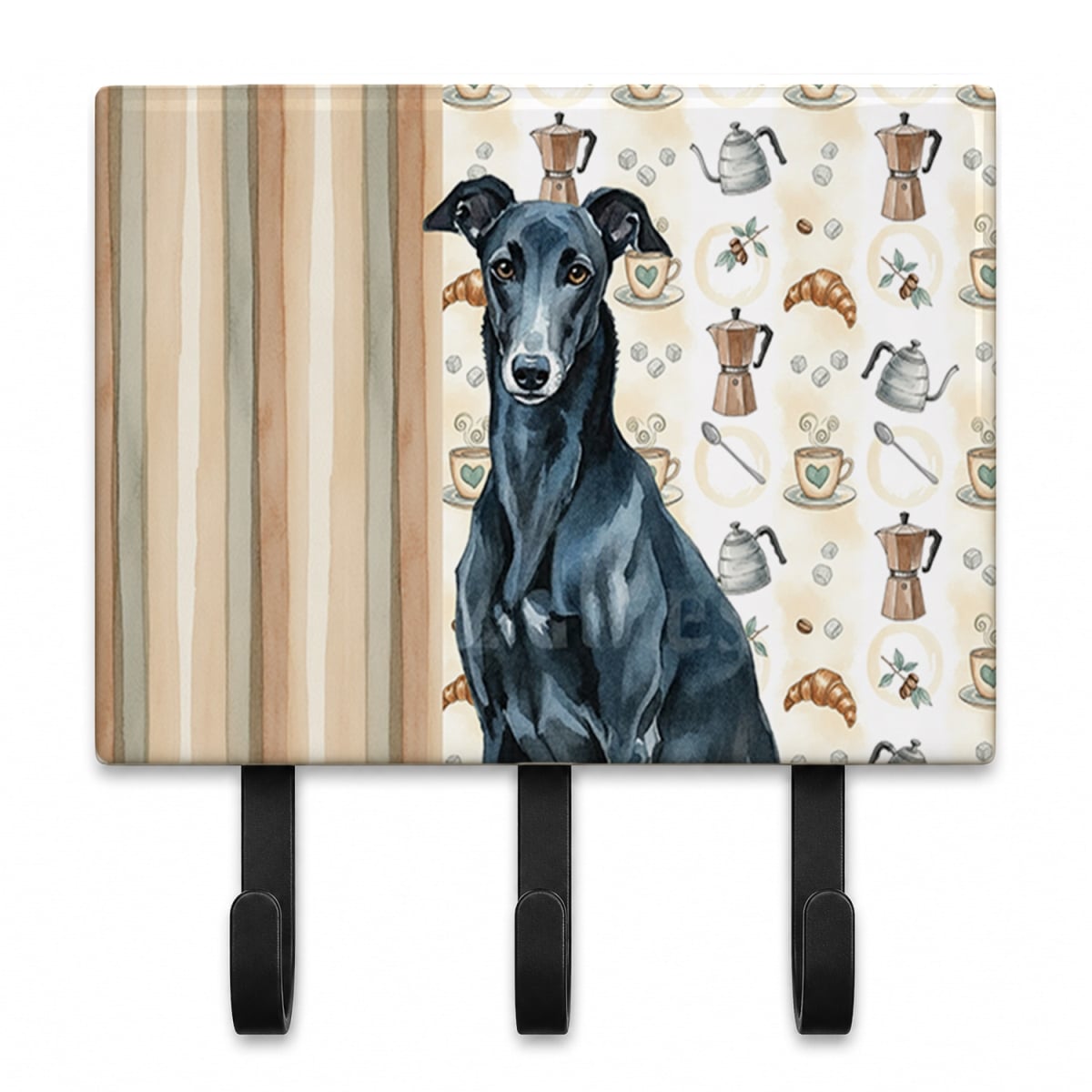 WDK7461TH68 9 x 6 in. Black Greyhound Coffee Bar Leash or Key Holder