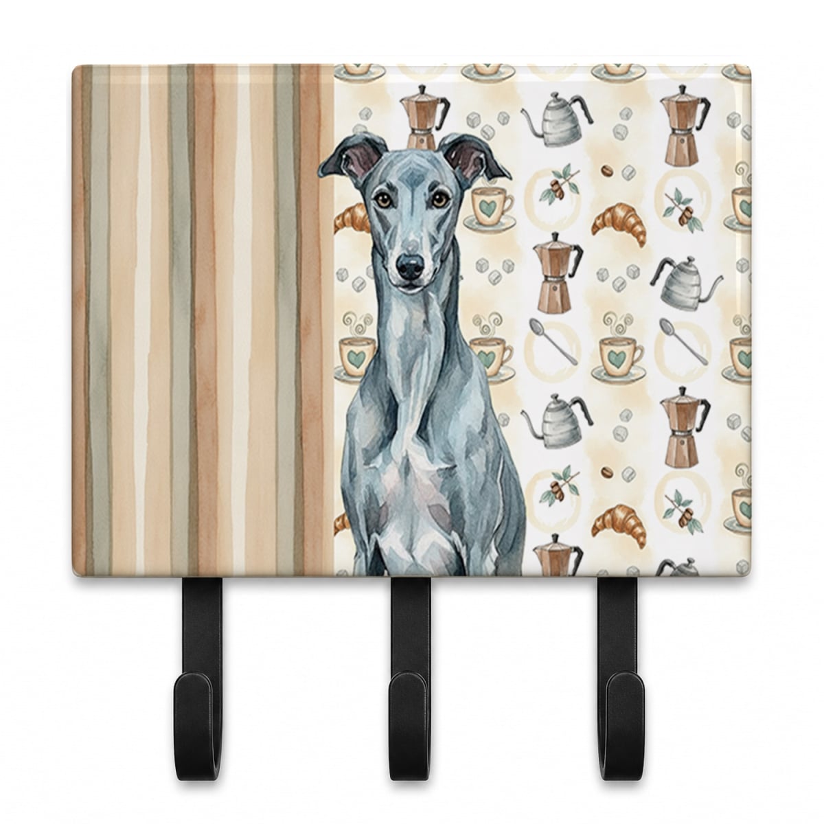 WDK7462TH68 9 x 6 in. Blue Brindle Greyhound Coffee Bar Leash or Key Holder