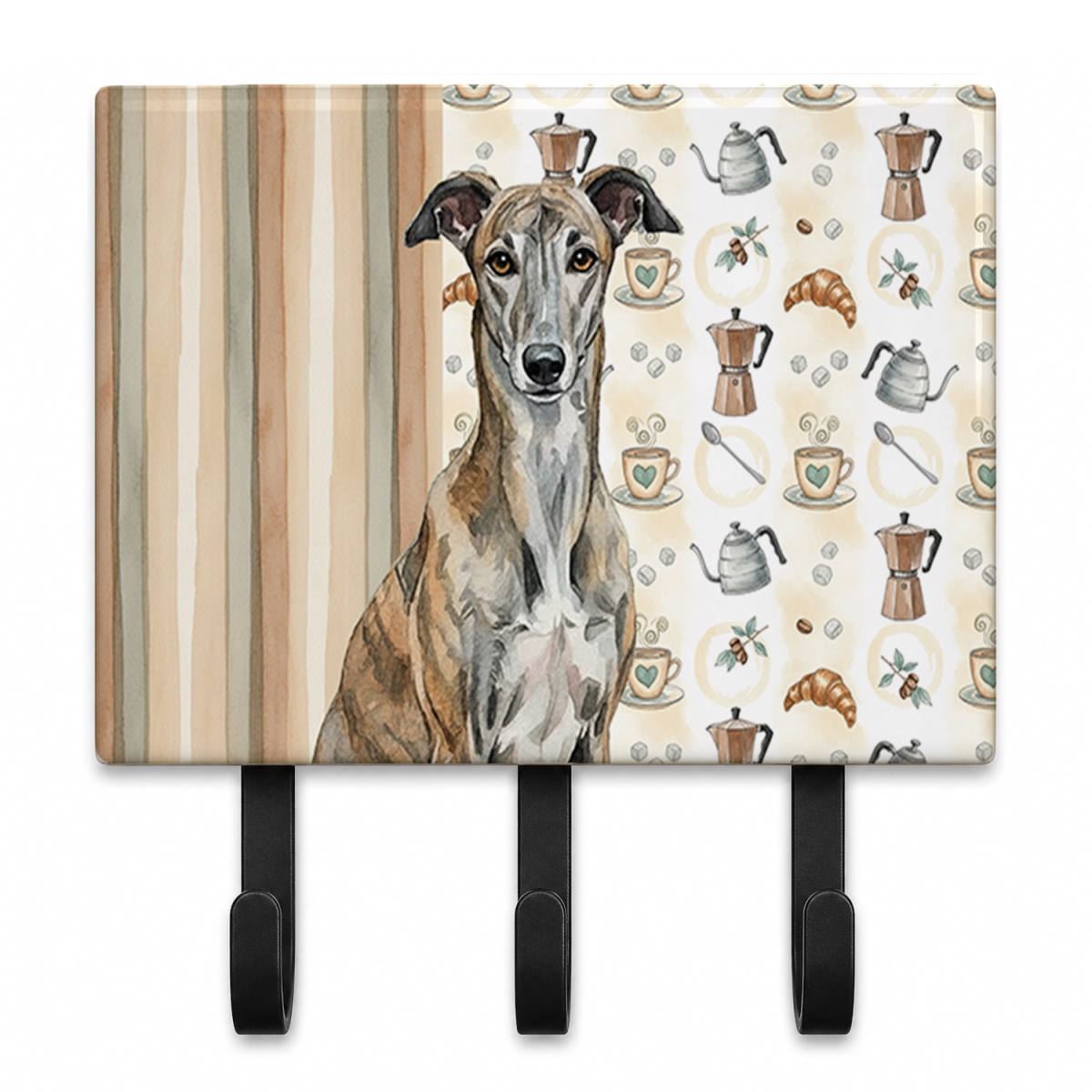 WDK7463TH68 9 x 6 in. Brindle Greyhound Coffee Bar Leash or Key Holder