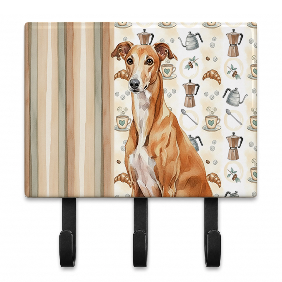WDK7465TH68 9 x 6 in. Red Greyhound Coffee Bar Leash or Key Holder