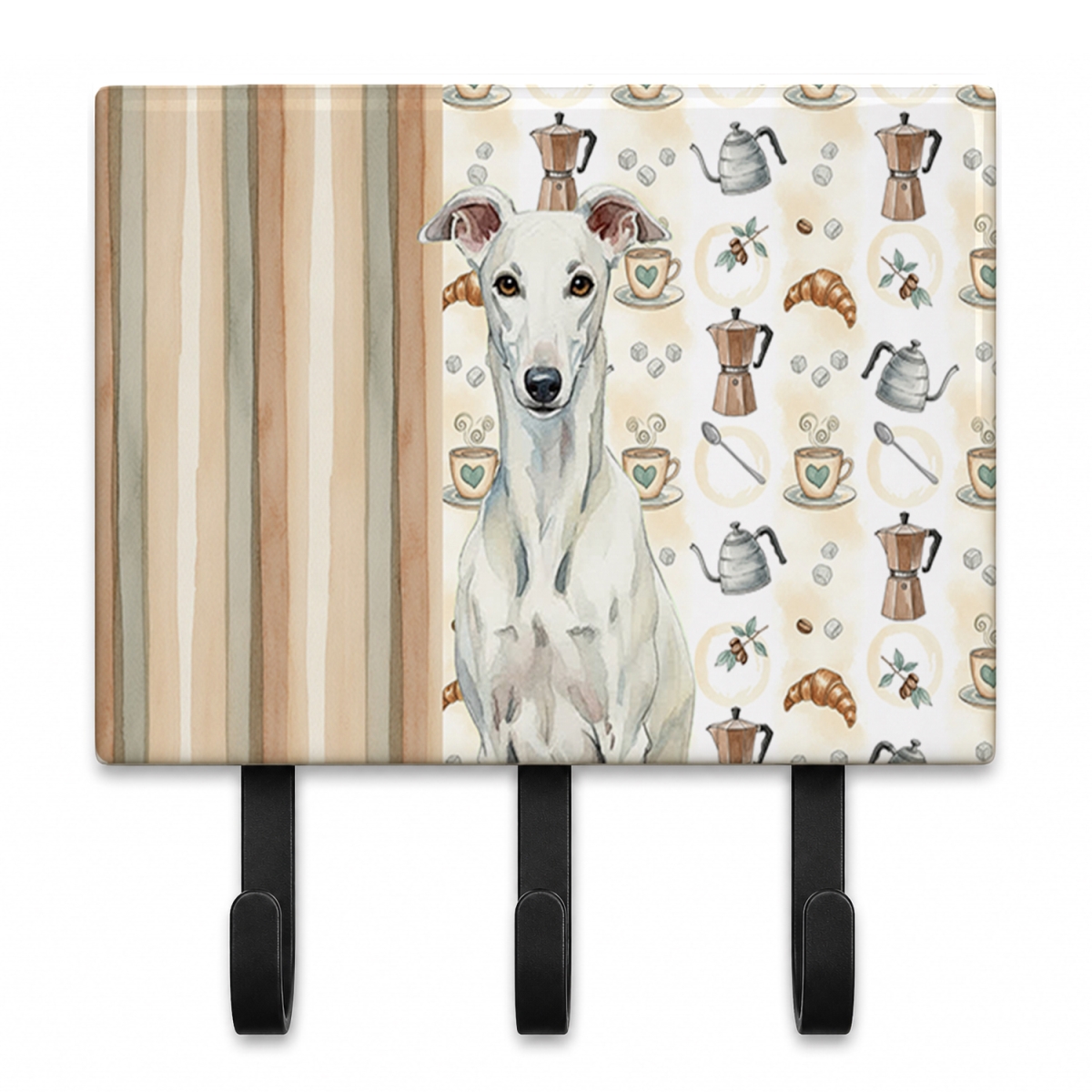 WDK7466TH68 9 x 6 in. White Greyhound Coffee Bar Leash or Key Holder
