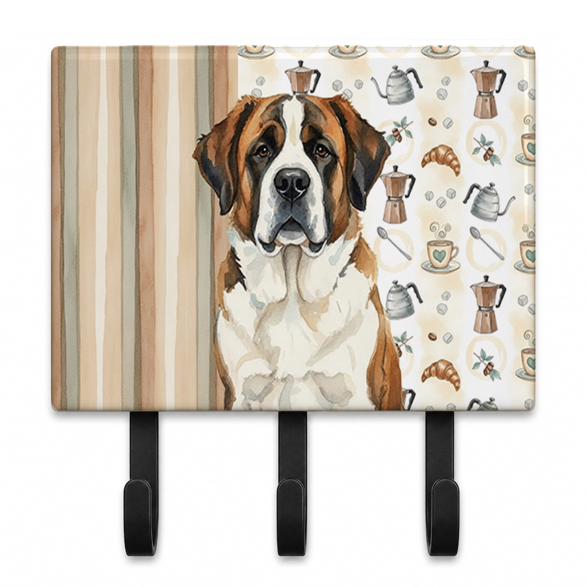 WDK7592TH68 9 x 6 in. Brindle & White Saint Bernard Coffee Bar Leash or Key Holder
