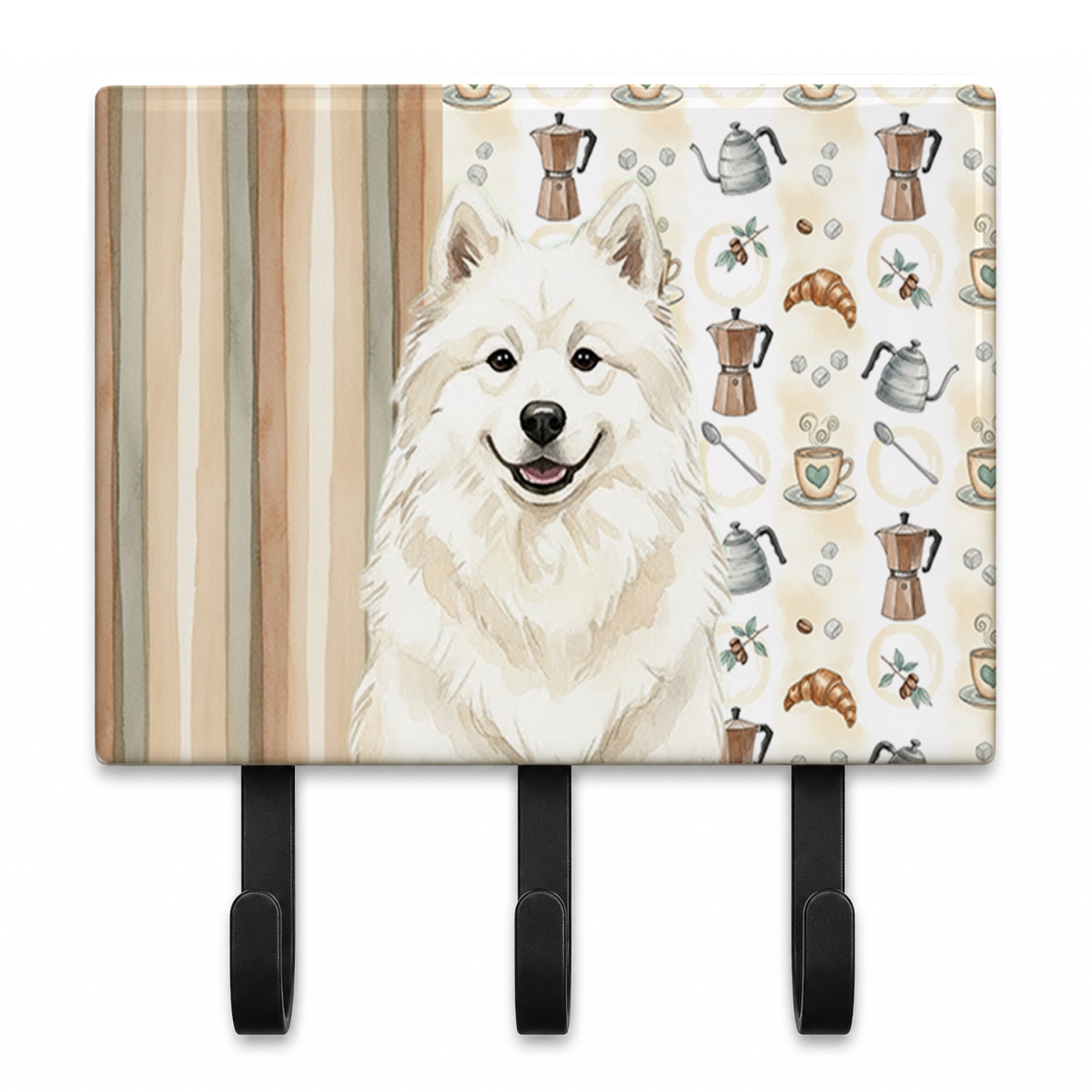 WDK7598TH68 9 x 6 in. Cream Samoyed Coffee Bar Leash or Key Holder