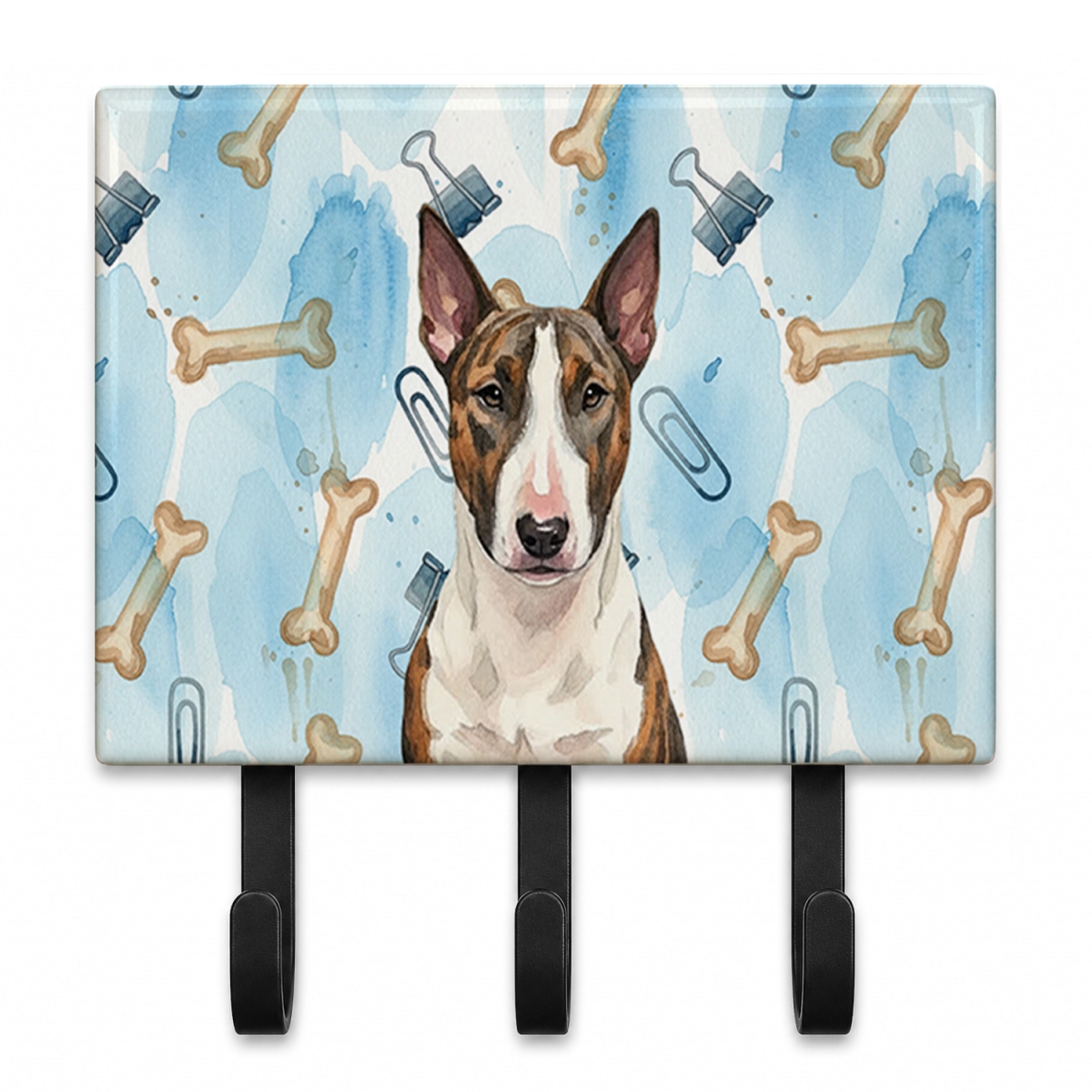 DAC9209TH68 9 x 6 in. Brindle & White Bull Terrier Coworker Leash or Key Holder