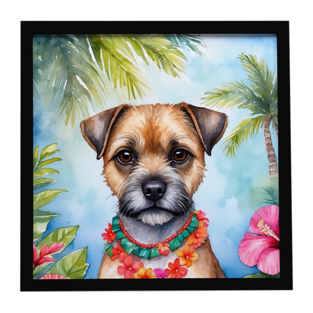 DAC6378MFP88 8 x 8 in. Border Terrier Luau Framed Metal Print