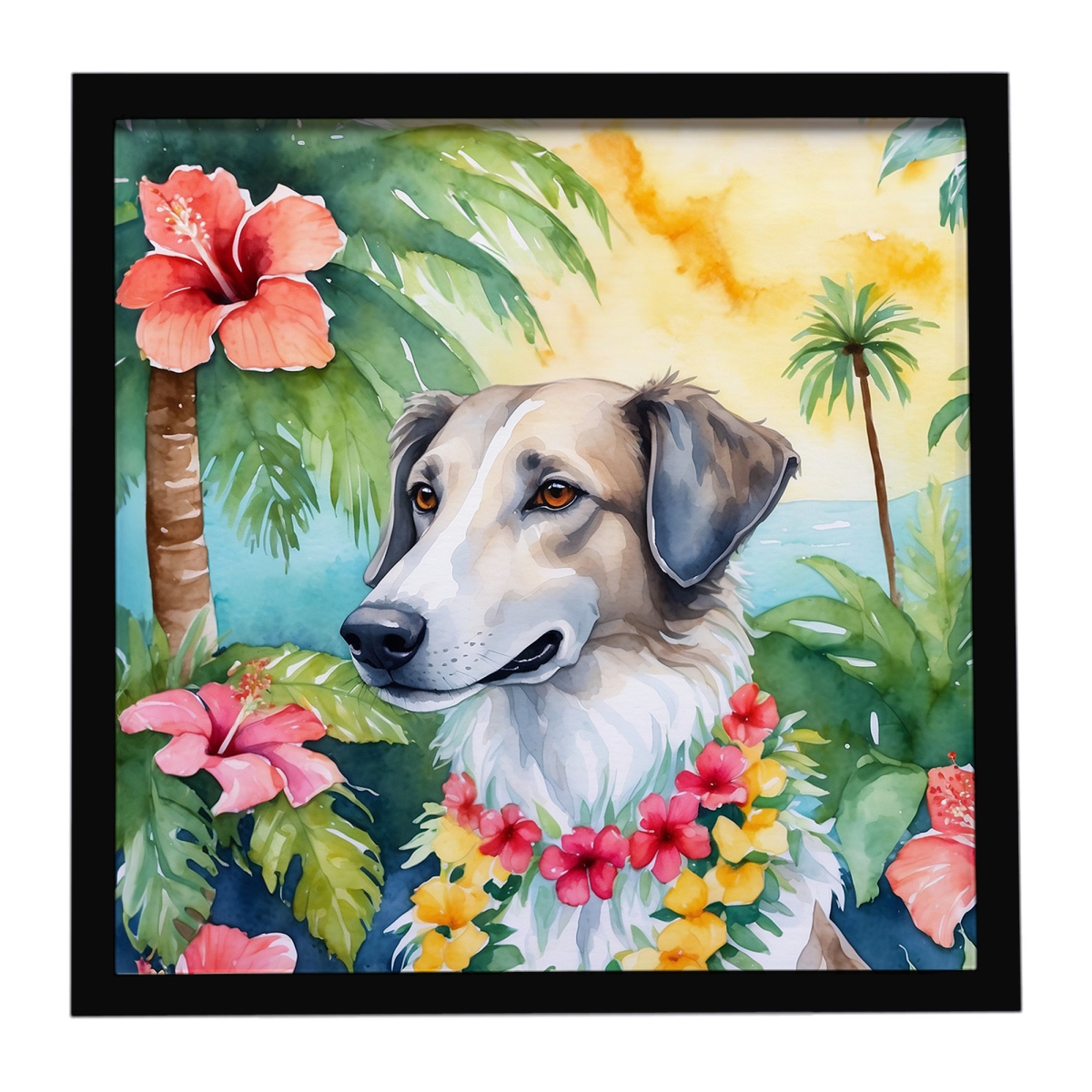 DAC6380MFP88 8 x 8 in. Borzoi Luau Framed Metal Print