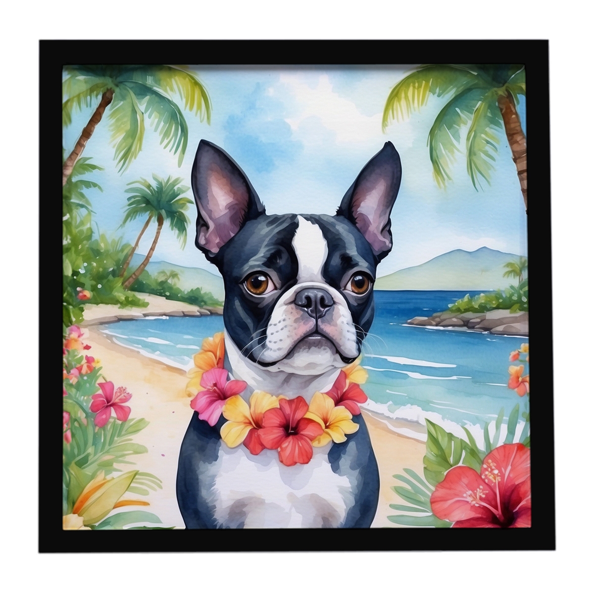 DAC6381MFP88 8 x 8 in. Boston Terrier Luau Framed Metal Print