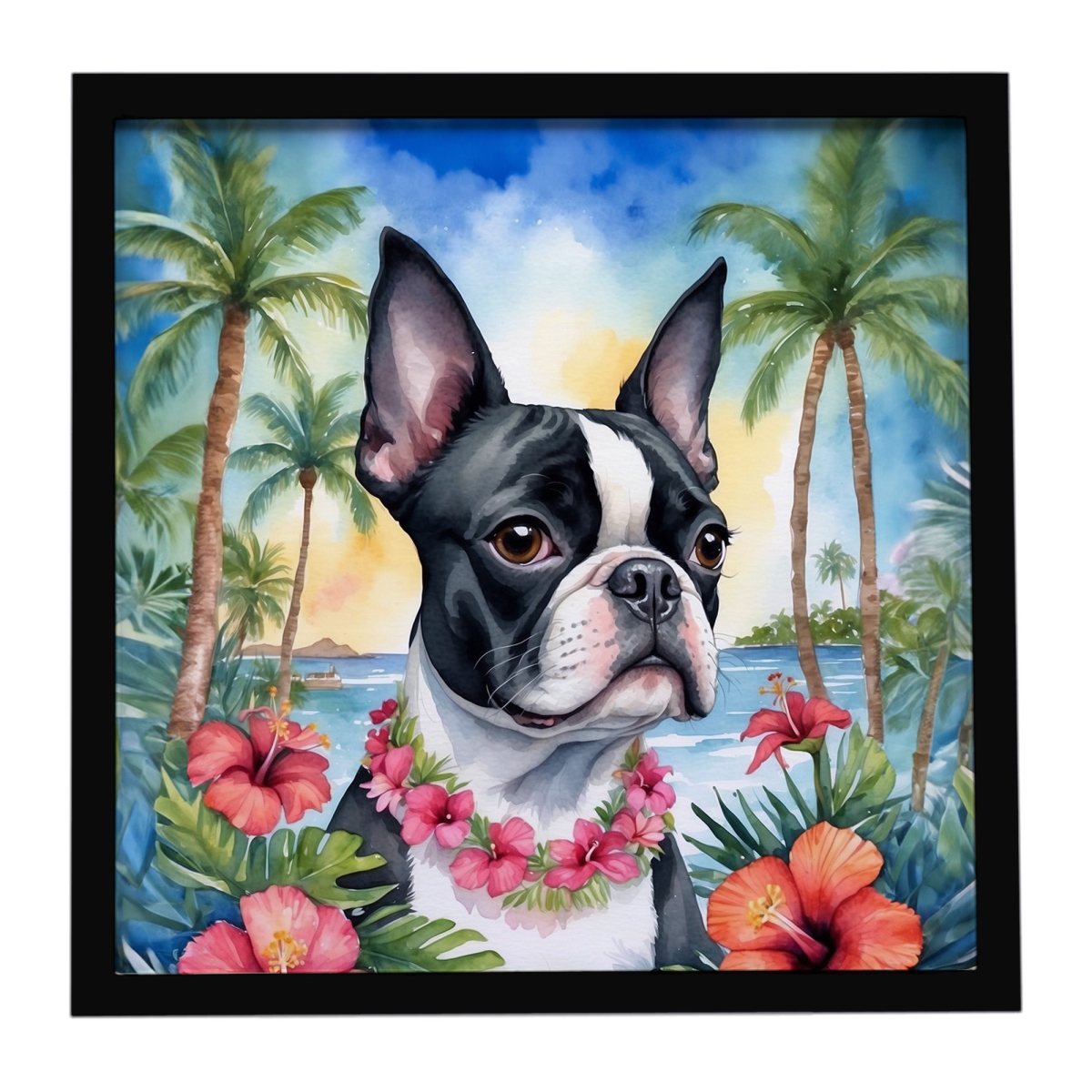 DAC6382MFP88 8 x 8 in. Boston Terrier Luau Framed Metal Print