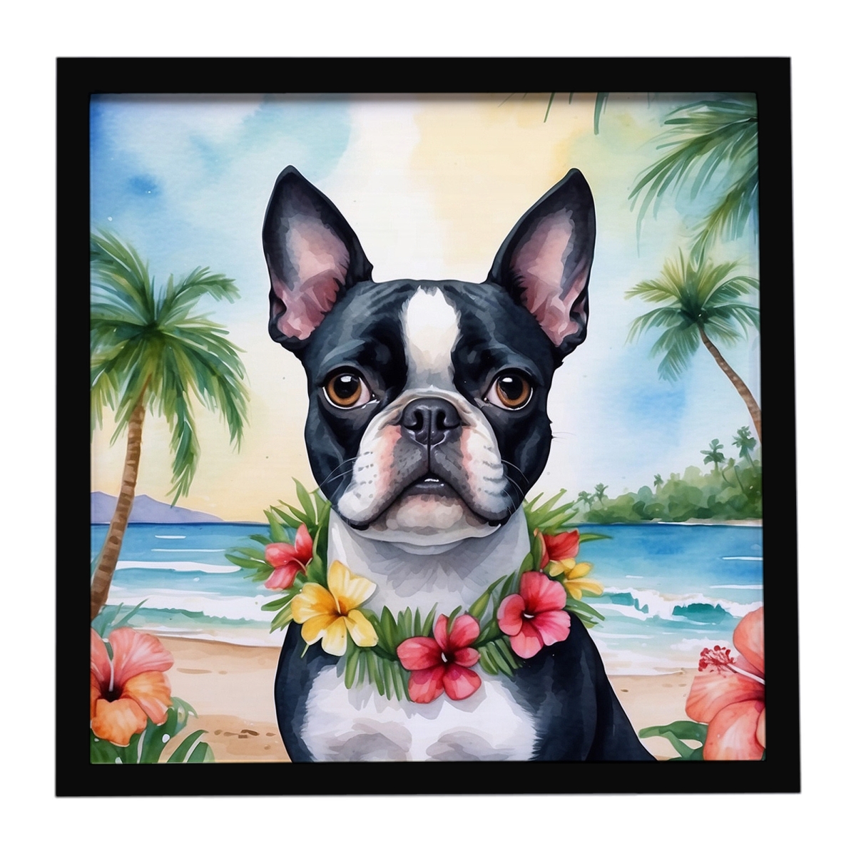 DAC6383MFP88 8 x 8 in. Boston Terrier Luau Framed Metal Print