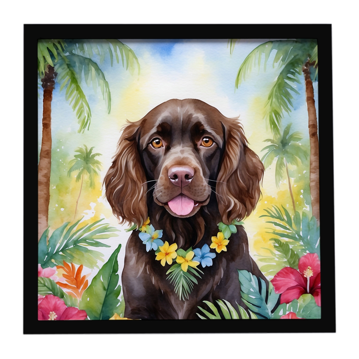 DAC6390MFP88 8 x 8 in. Boykin Spaniel Luau Framed Metal Print