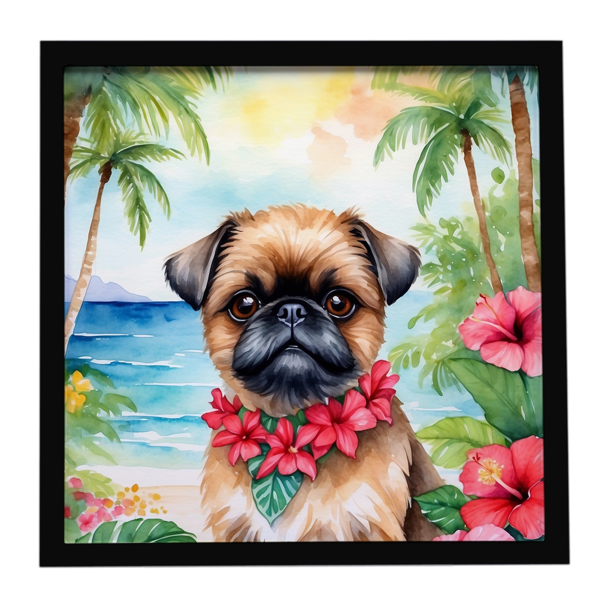 DAC6392MFP88 8 x 8 in. Brussels Griffon Luau Framed Metal Print