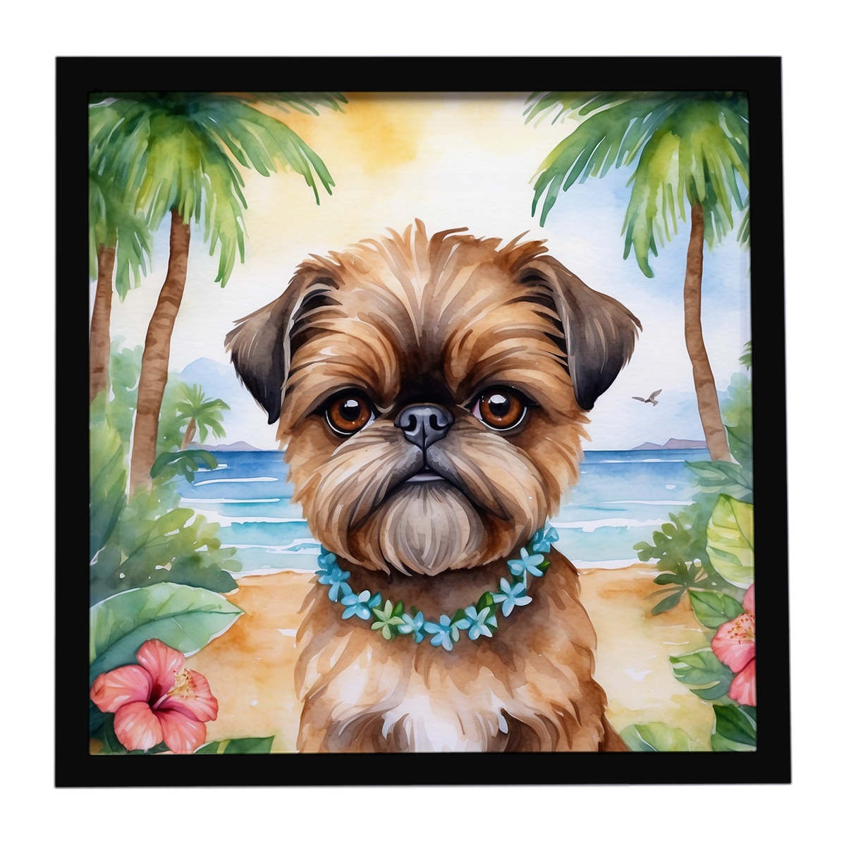 DAC6393MFP88 8 x 8 in. Brussels Griffon Luau Framed Metal Print