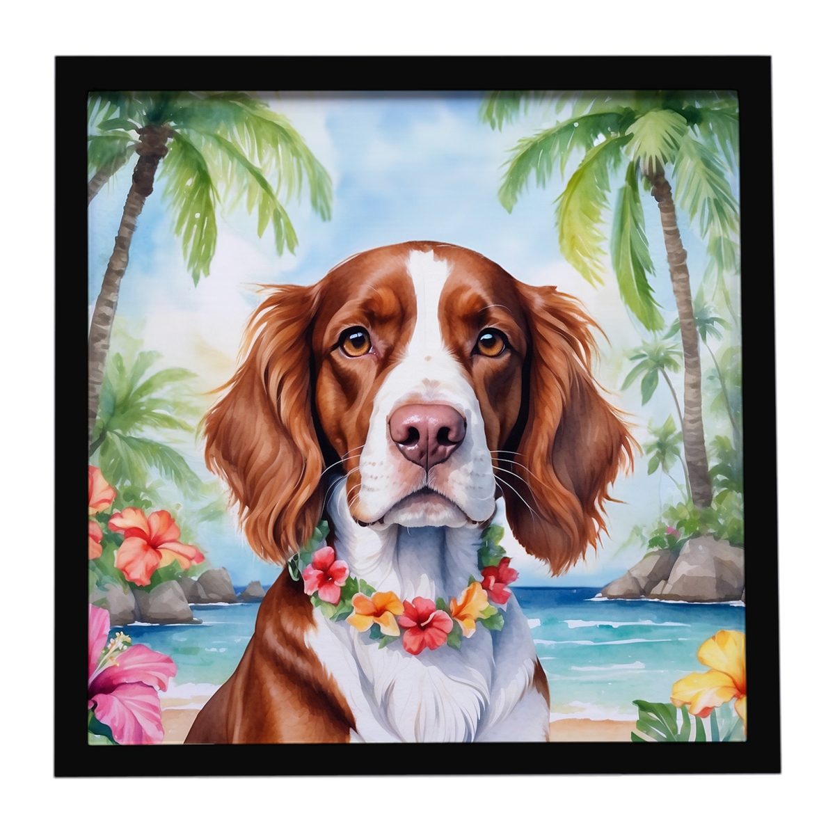 DAC6532MFP88 8 x 8 in. Welsh Springer Spaniel Luau Framed Metal Print