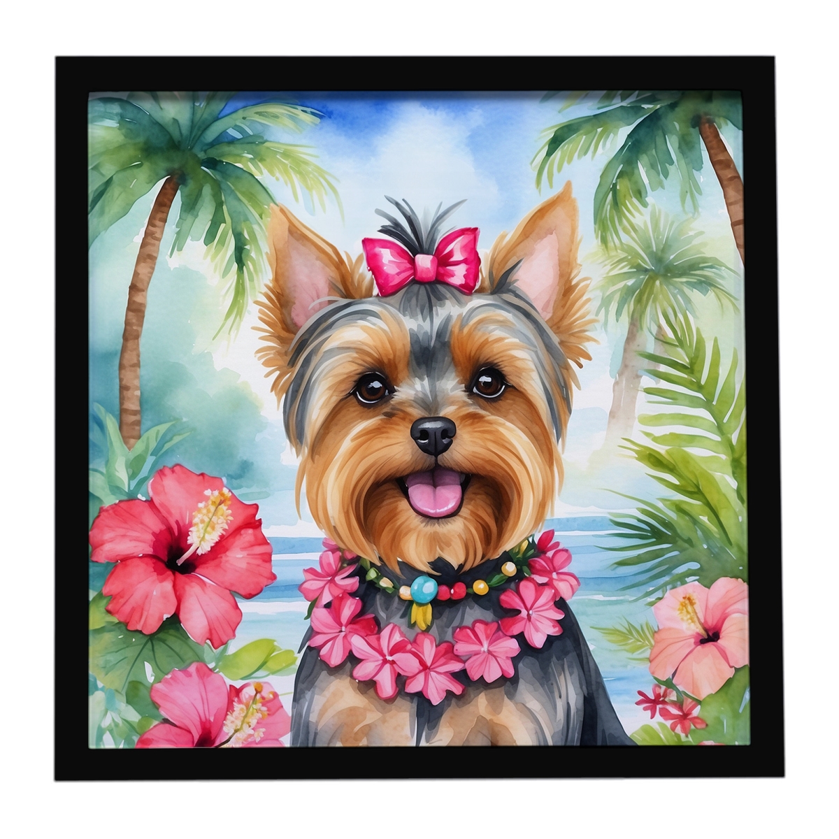 DAC6540MFP88 8 x 8 in. Yorkshire Terrier Luau Framed Metal Print