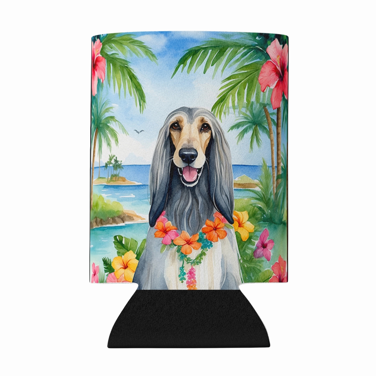 DAC6346CC 5 x 3 in. Afghan Hound Luau Can or Bottle Hugger