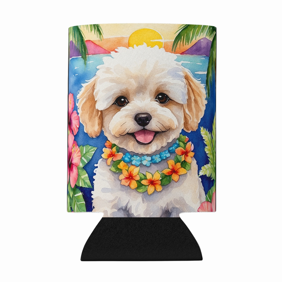 DAC6473CC 5 x 3 in. Maltipoo Luau Can or Bottle Hugger