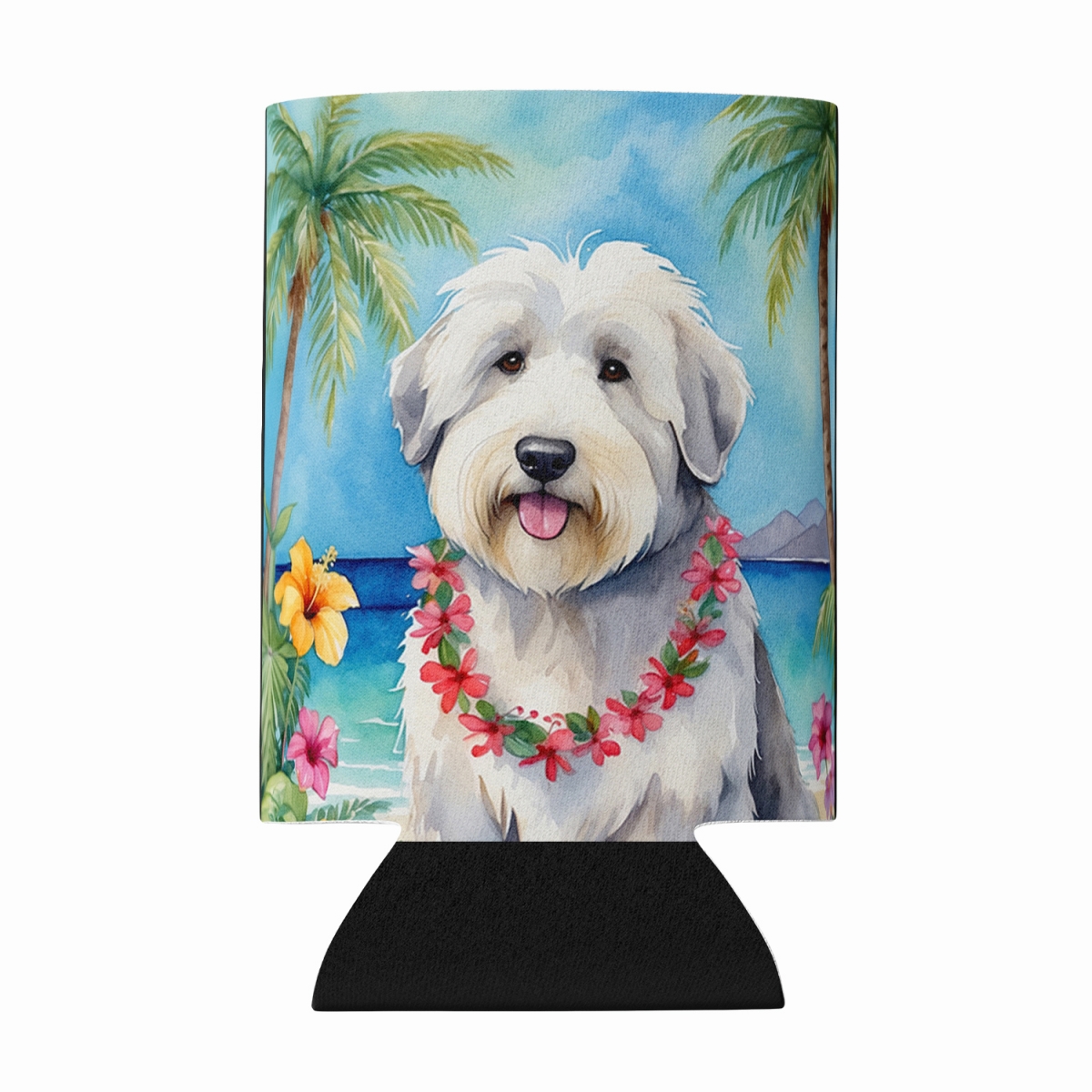 DAC6484CC 5 x 3 in. Old English Sheepdog Luau Can or Bottle Hugger