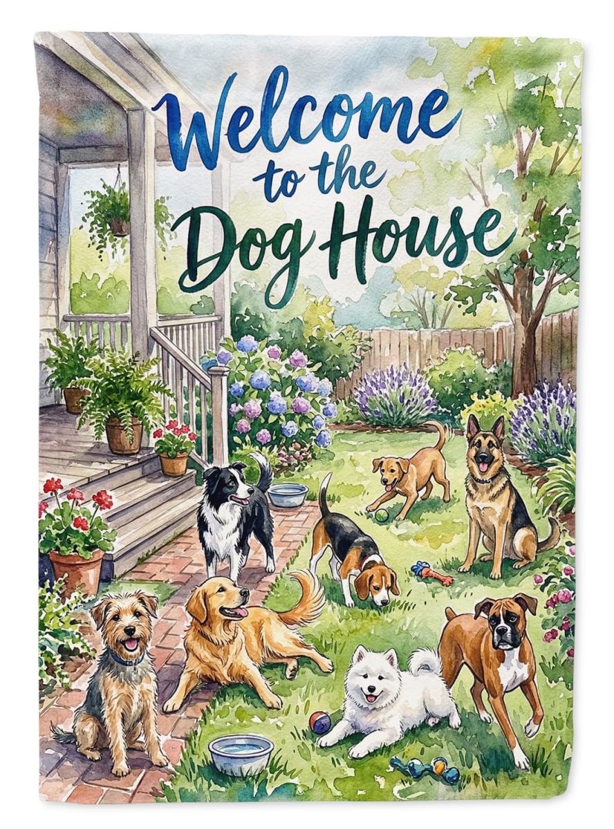 FNT1481CHF 40 x 28 in. Dog House Welcome Multi Breed House Flag
