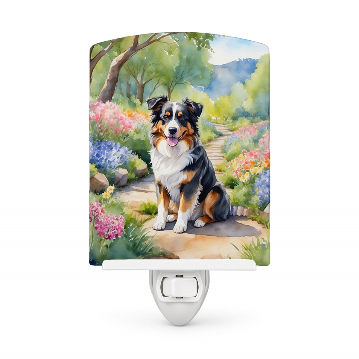 DAC6556CNL 6 x 4 in. Australian Shepherd Spring Garden Ceramic Night Light