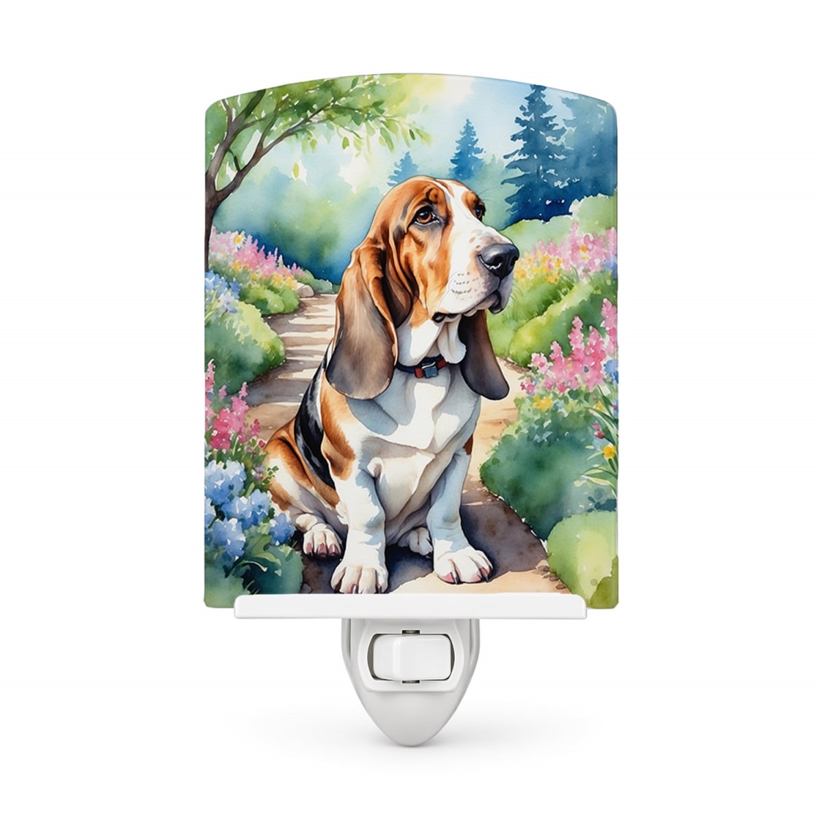 DAC6559CNL 6 x 4 in. Basset Hound Spring Garden Ceramic Night Light