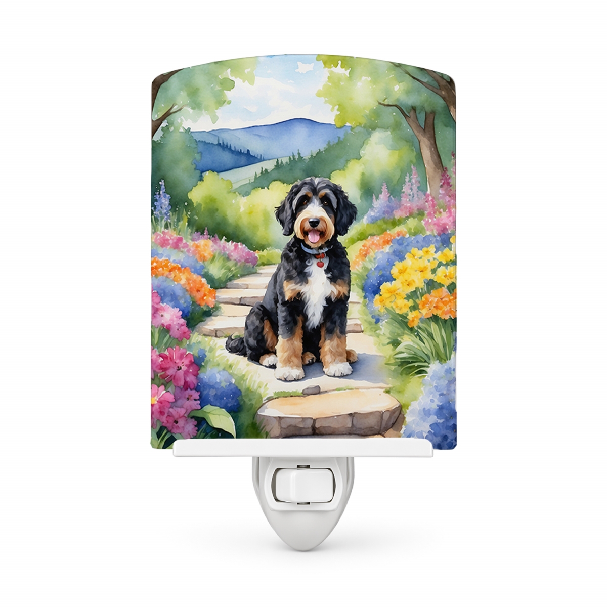 DAC6567CNL 6 x 4 in. Bernedoodle Spring Path Ceramic Night Light