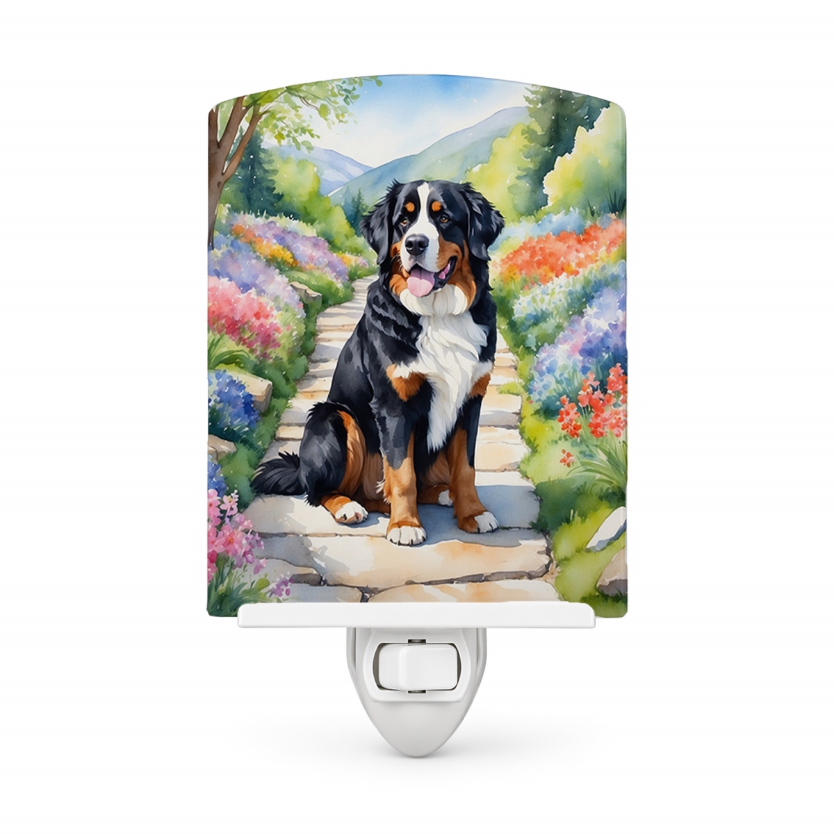 DAC6568CNL 6 x 4 in. Bernese Mountain Dog Spring Path Ceramic Night Light