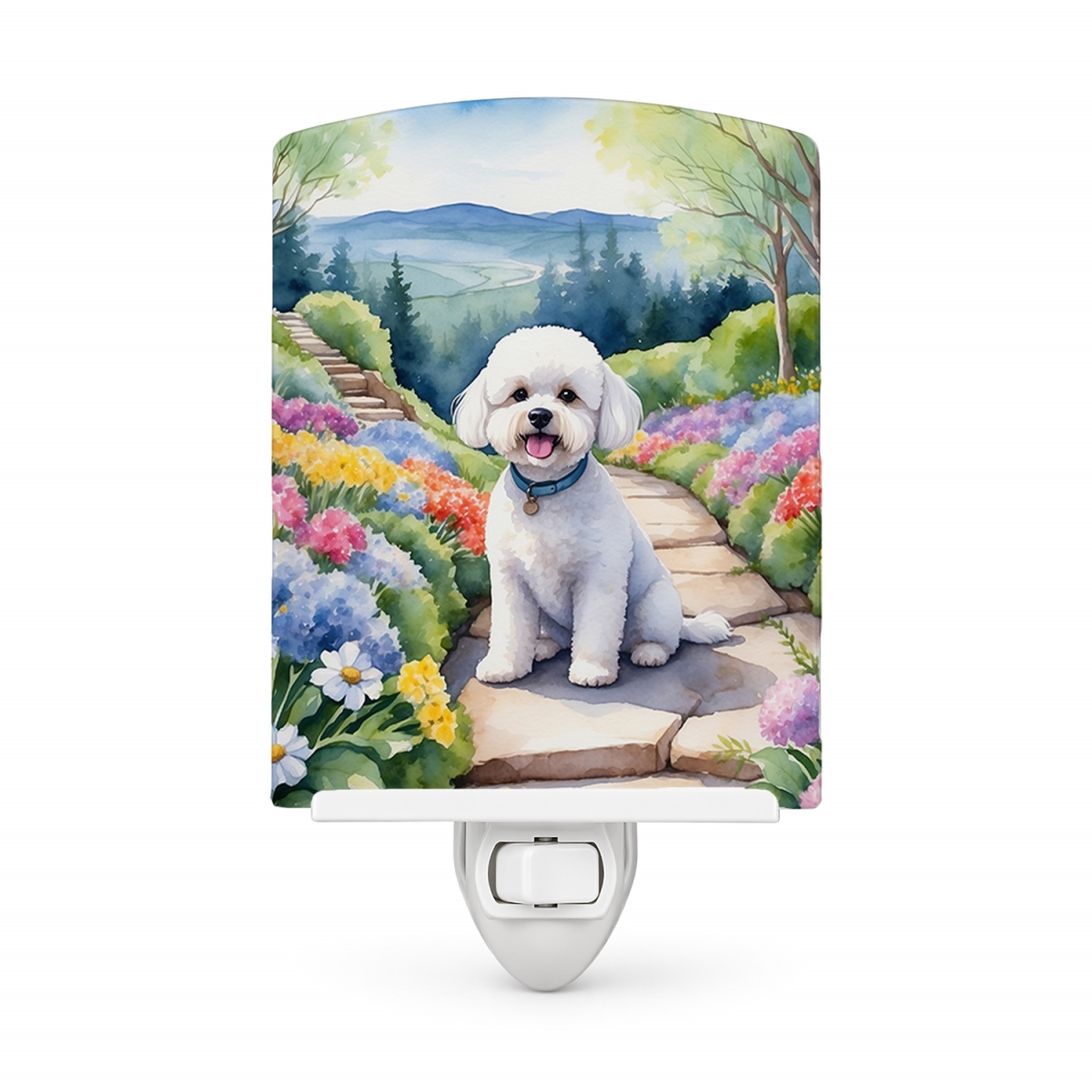 DAC6569CNL 6 x 4 in. Bichon Frise Spring Path Ceramic Night Light